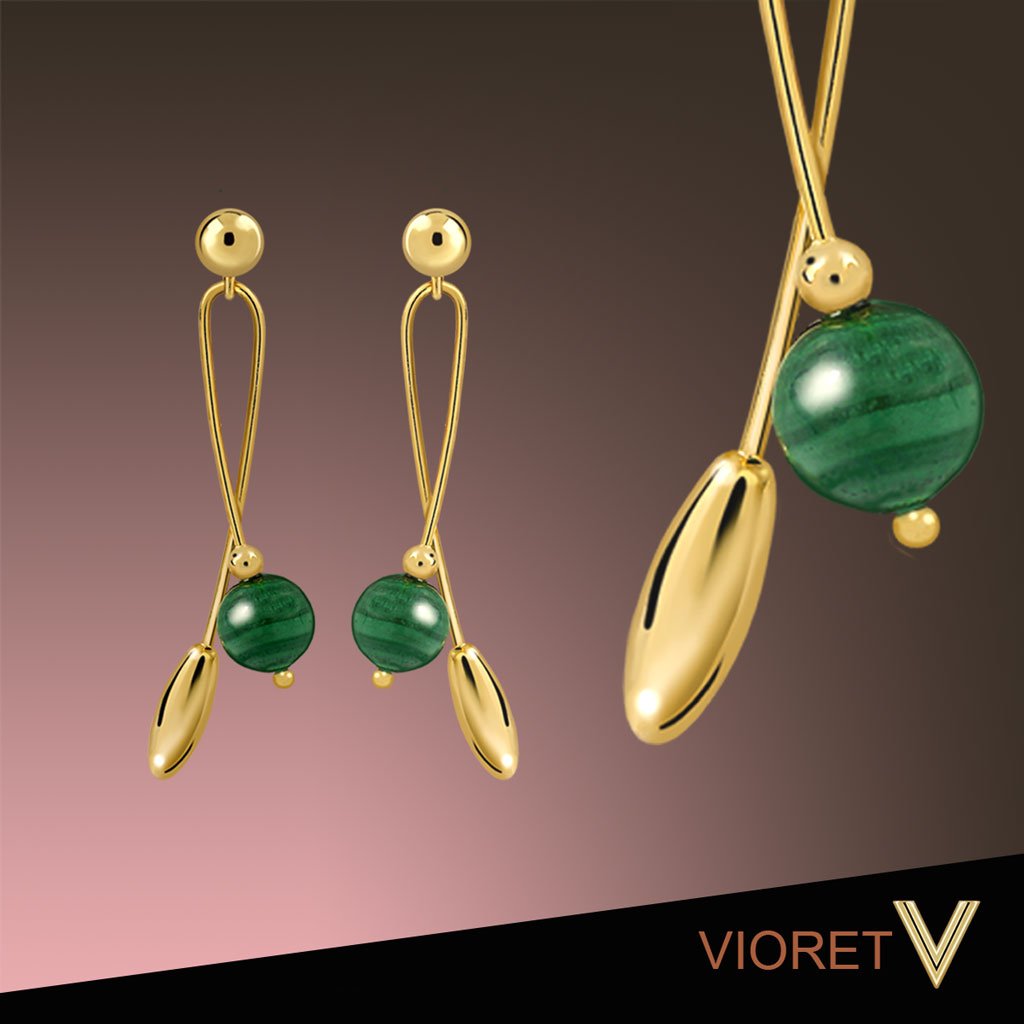 Viorettos Gold Malachite Earrings