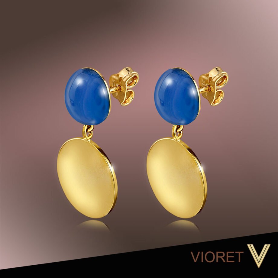 Shaila Gold Blue Agate Earrings