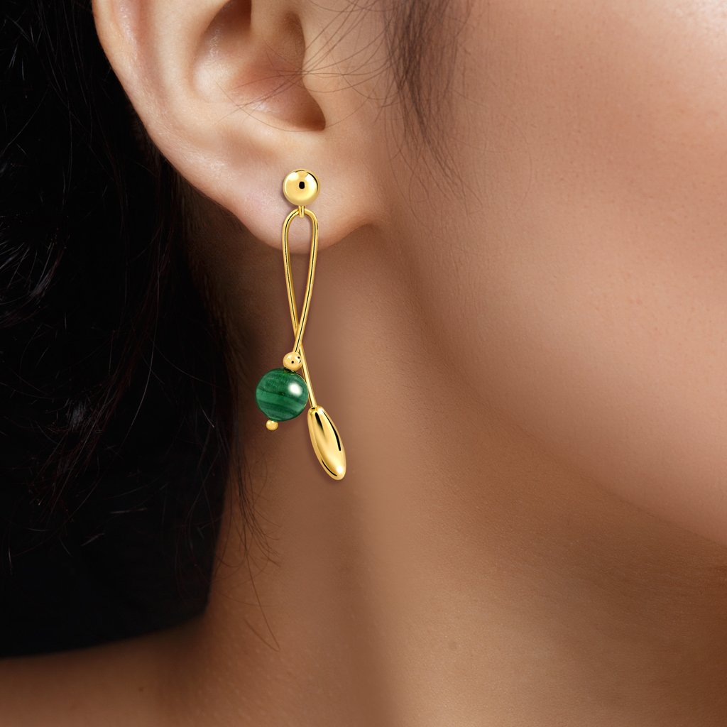 Viorettos Gold Malachite Earrings