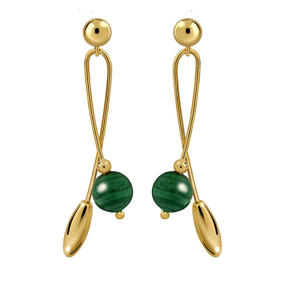 Pendientes Oro Viorettos Malaquita acabados en oro de 18 quilates y diseñados por Vioret Joyas ®