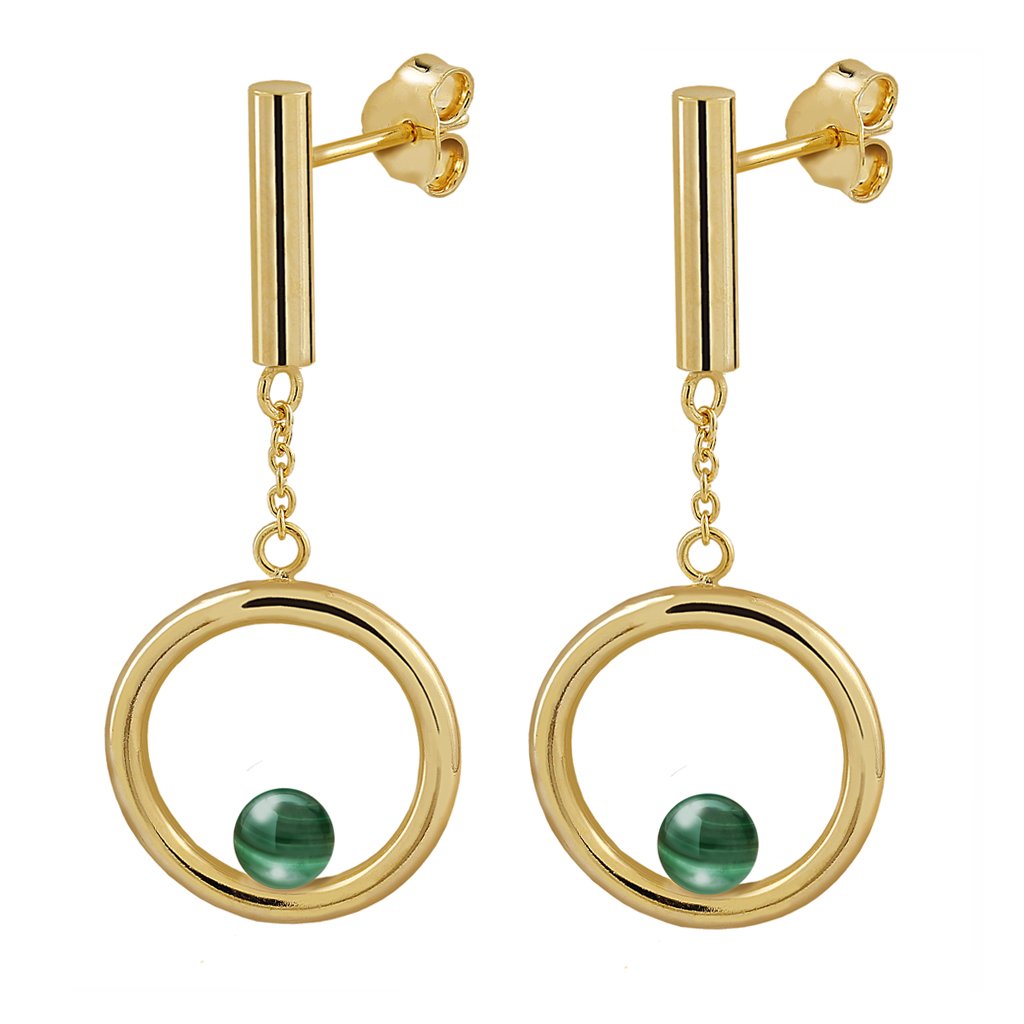 Pendientes Oro Emilia Malaquita formados por aros y diseñados por Vioret Joyas Ⓡ