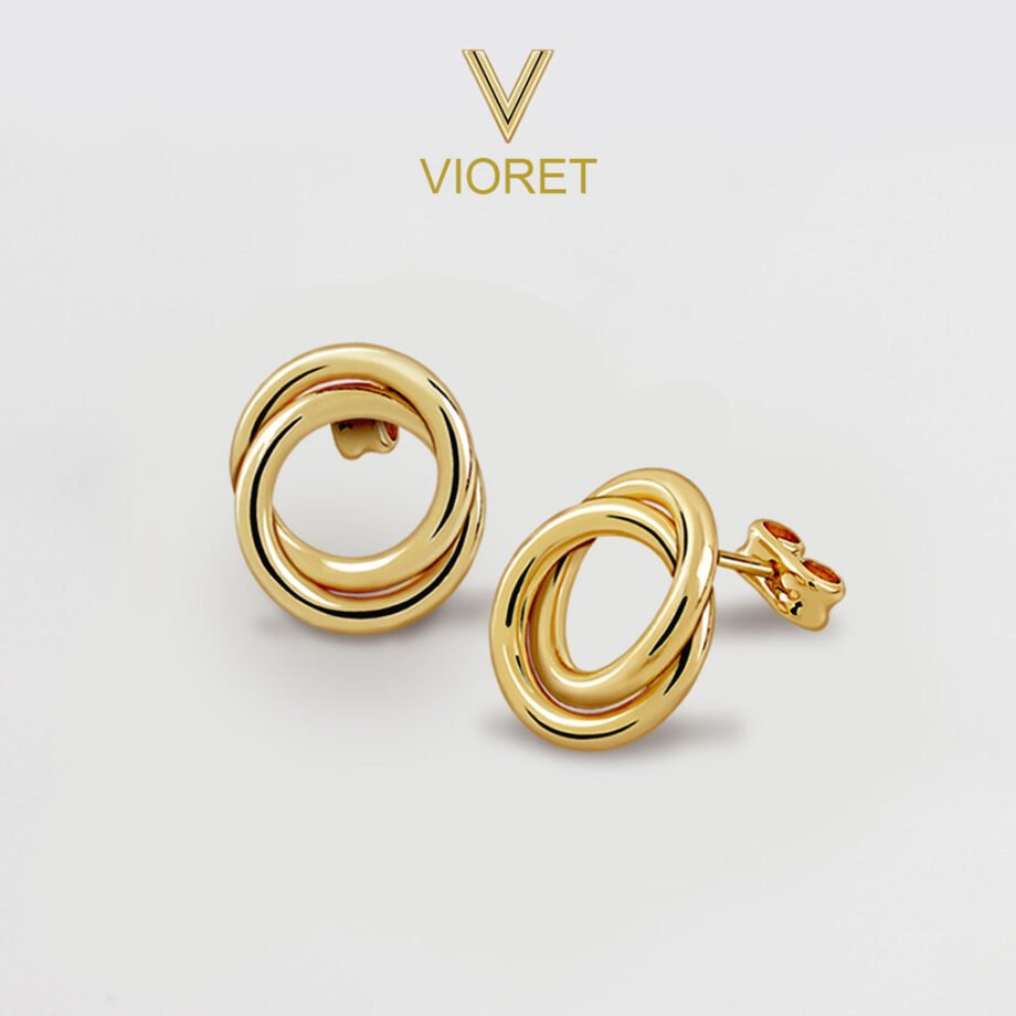 Pendientes Oro Atenea acabados en oro de 18 quilates con aros entrelazados diseñados por Vioret Joyas ®