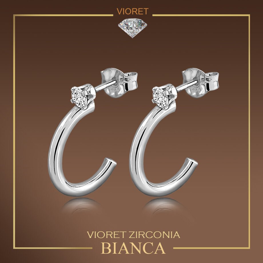 Pendientes Plata Bianca en forma de criolla con circonitas engastadas y fabricado de plata de 1ª Ley