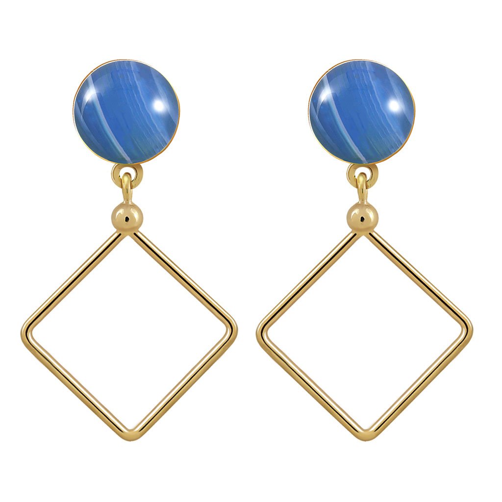 Pendientes Oro Lorena Ágata Azul de diseño original con forma triangular