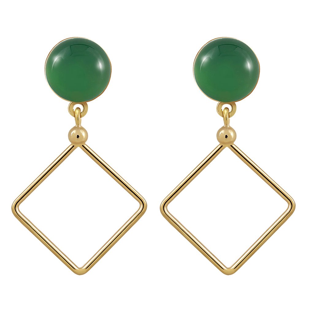 Pendientes Oro Lorena Jade Verde con diseño exclusivo en forma de triángulo