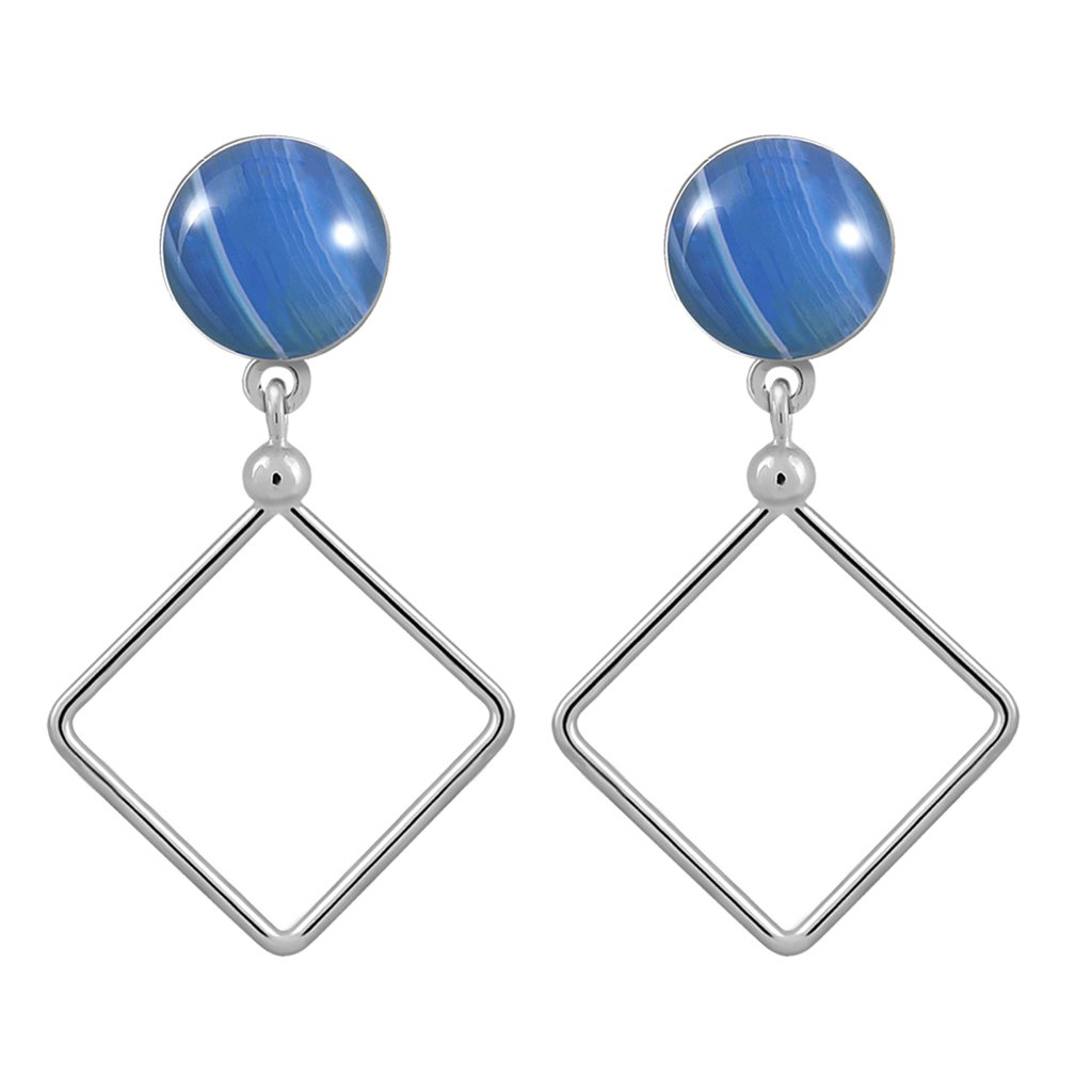 Pendientes Plata Lorena Ágata Azul diseñados con piedras semipreciosas por Vioret Joyas Ⓡ