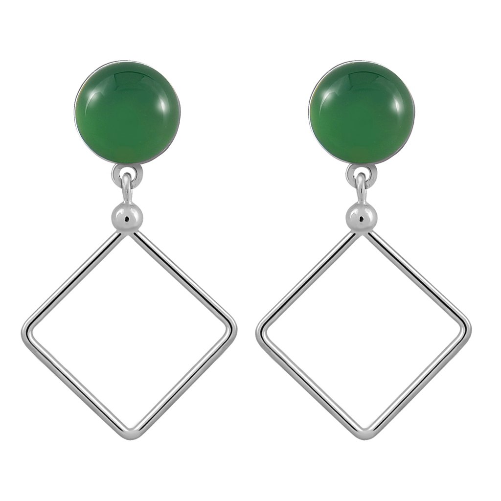 Pendientes Plata Lorena Jade Verde con diseño triangular acabados de rodio en plata