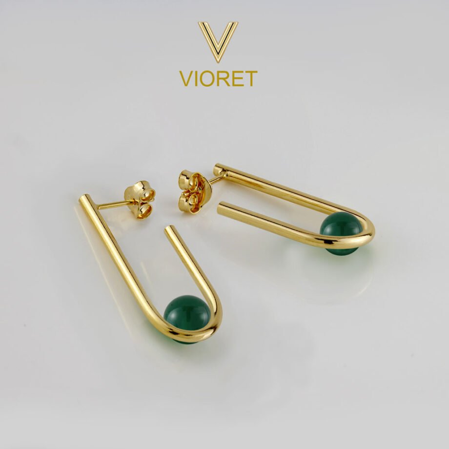 Pendientes Oro Marie formados por piedra semipreciosa de ágata verde acabados en oro