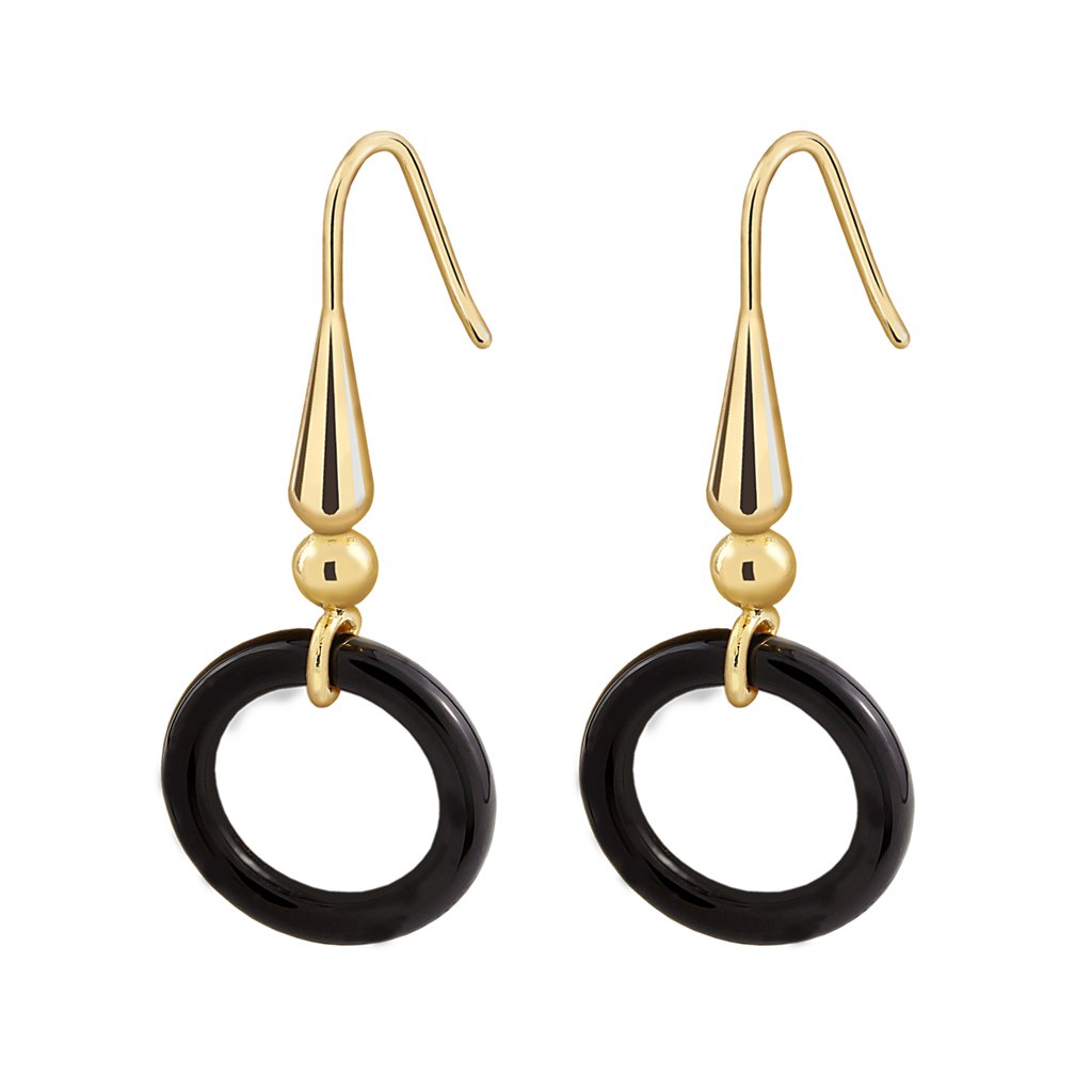 Pendientes Oro Nina Ónix tallados en forma de aro y diseñados por Vioret Joyas Ⓡ