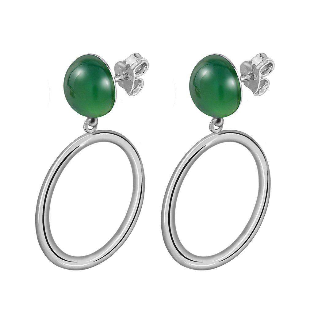 Pendientes Plata Emma Jade verde acabados de rodio en plata y diseñados por Vioret Joyas ®