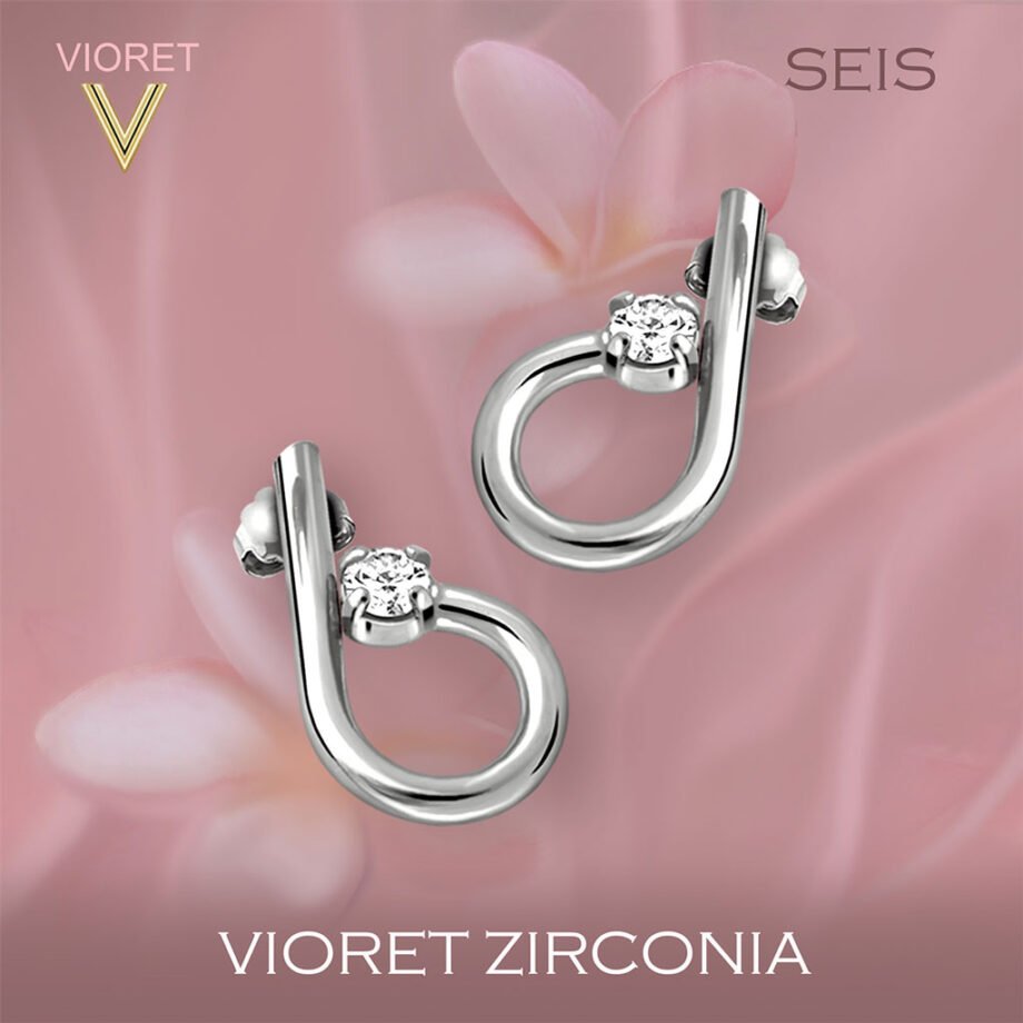 Pendientes Plata Número Seis sobre fondo rosa acabados de rodio en plata