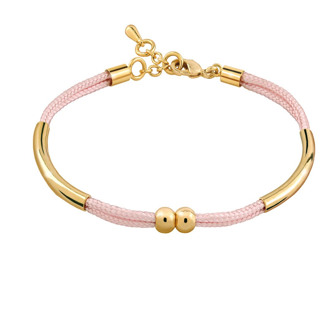 Pulsera Oro Alma Rosa acabada en oro de 18 quilates y cordón de seda rosa