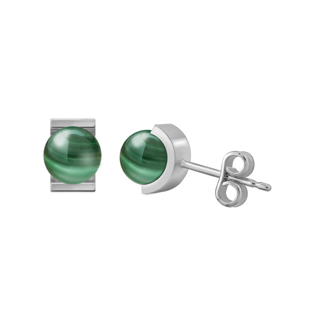 Pendientes Plata Lía malaquita acabados de rodio en plata