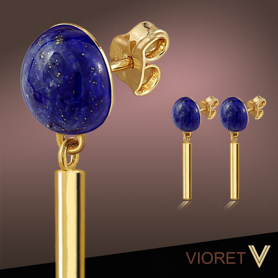 Pendientes Oro Bella Lapislázuli diseñados por Vioret Joyas® y acabados en oro de 18 quilates