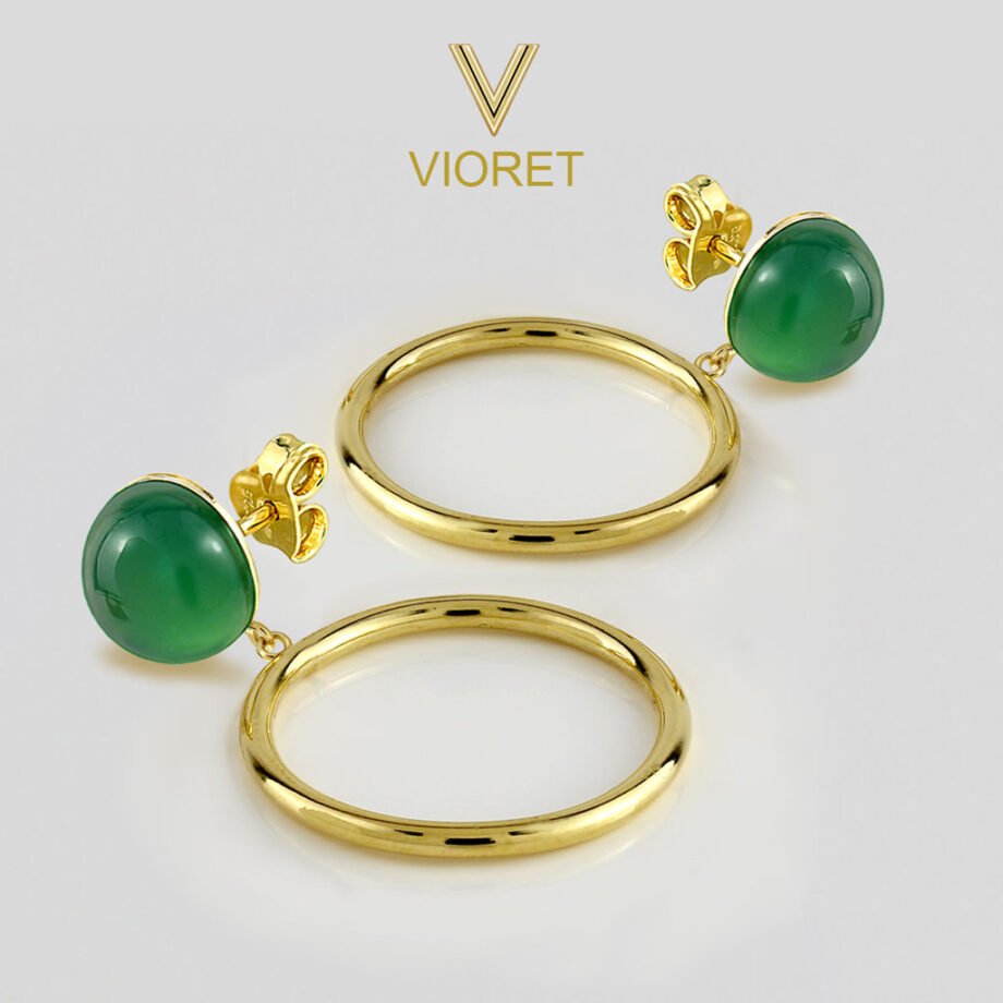 Pendientes Oro Emma Jade formado por aros y acabados en oro de 18 quilates