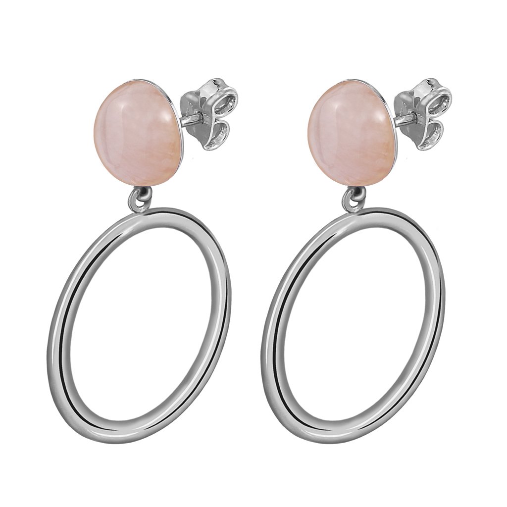 Pendientes Plata Emma Cuarzo formados por aros y acabados de rodio en plata