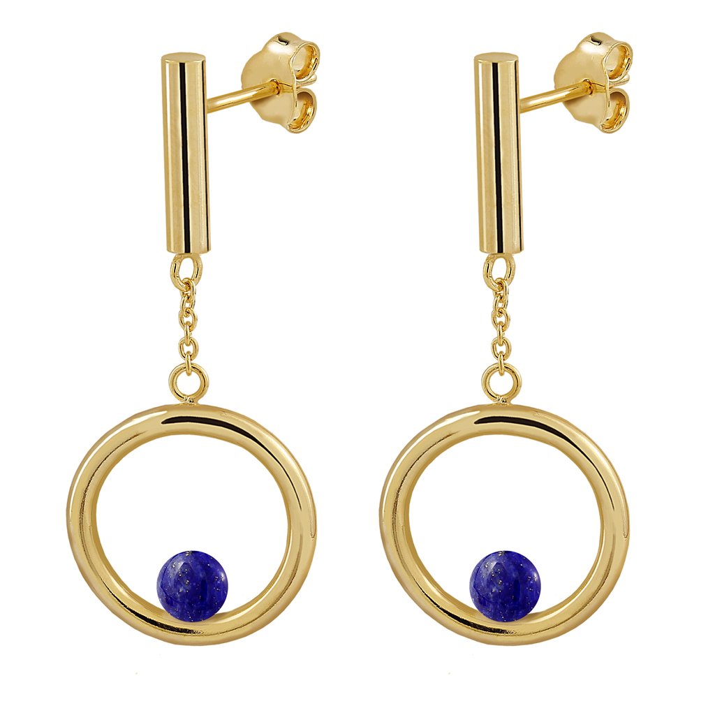 Pendientes Oro Emilia Lapislázuli diseñados con forma de aros y piedras por Vioret Joyas Ⓡ