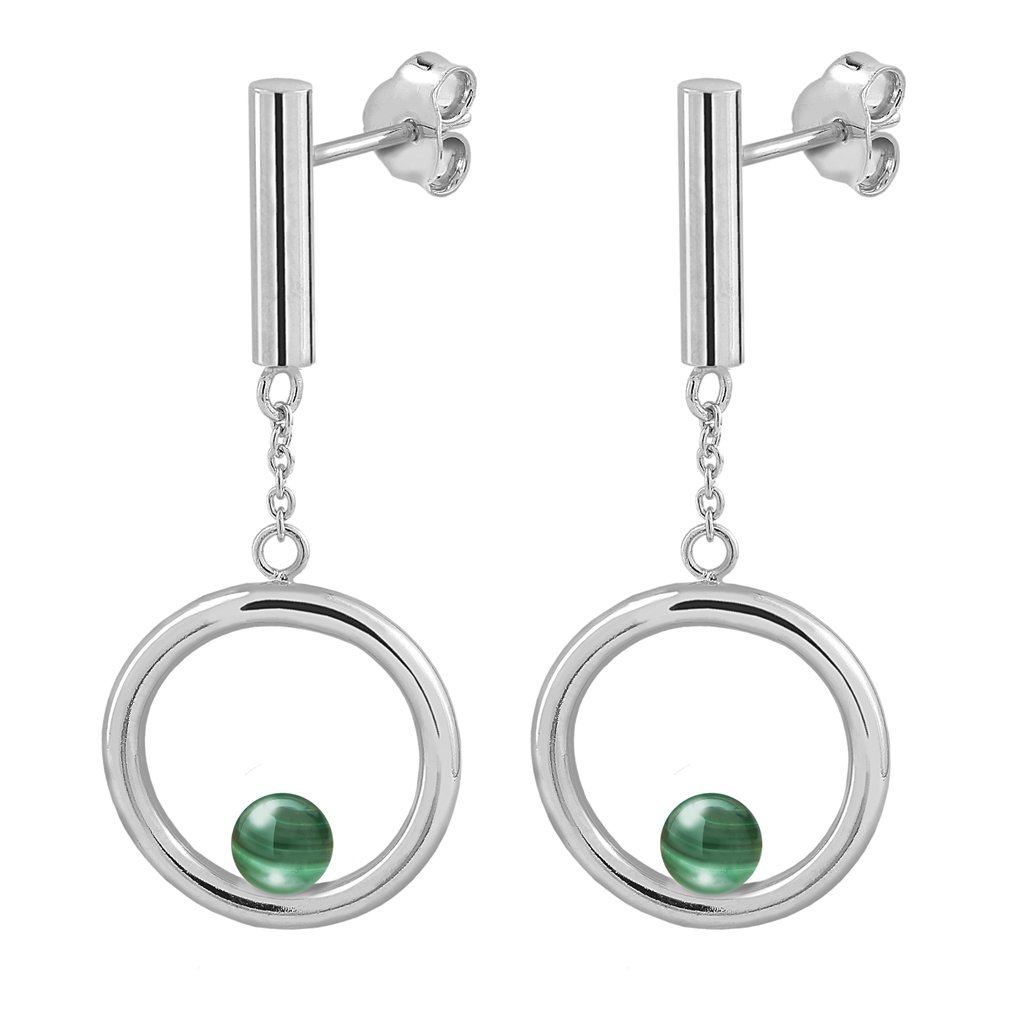 Pendientes Plata Emilia Malaquita diseñados por Vioret Joyas Ⓡ y fabricados de plata de 1ª Ley
