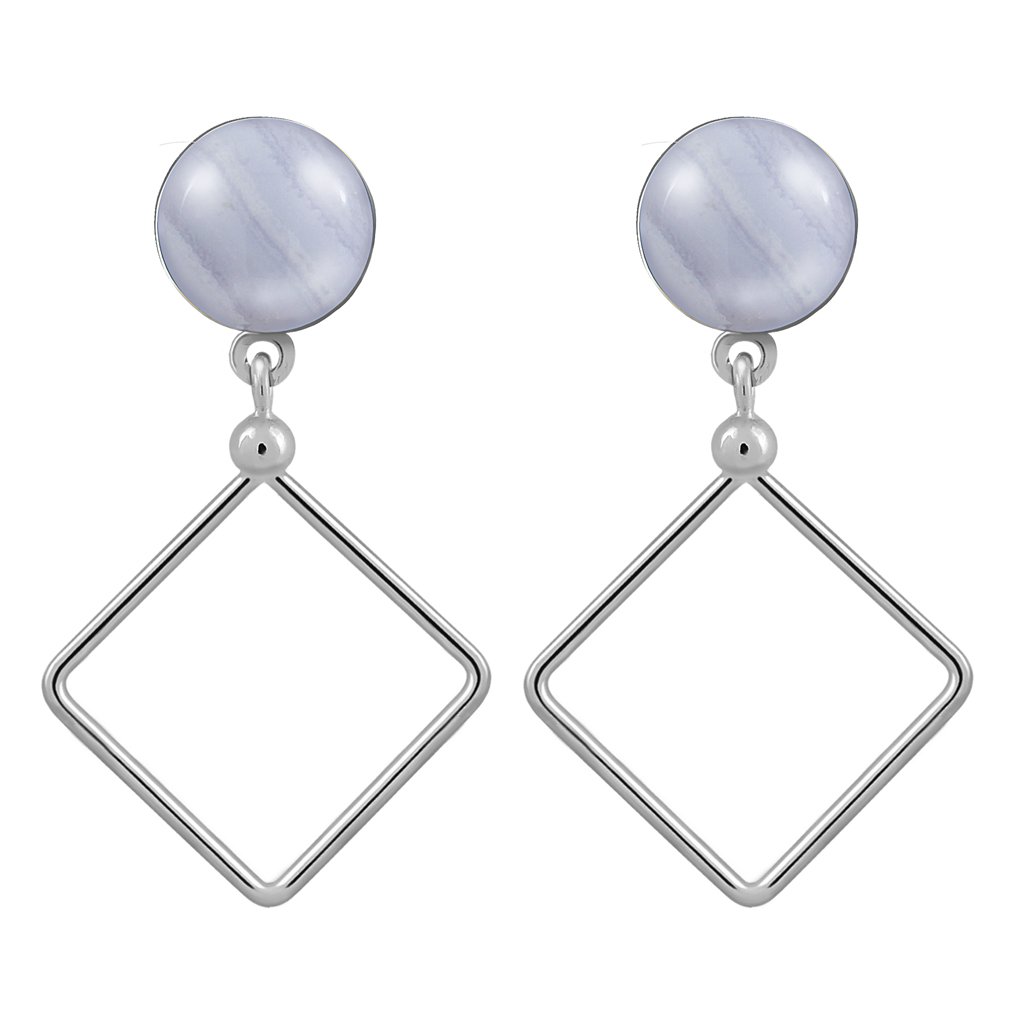 Pendientes Plata Lorena Calcedonia acabados de rodio en plata y diseñados por Vioret Joyas®
