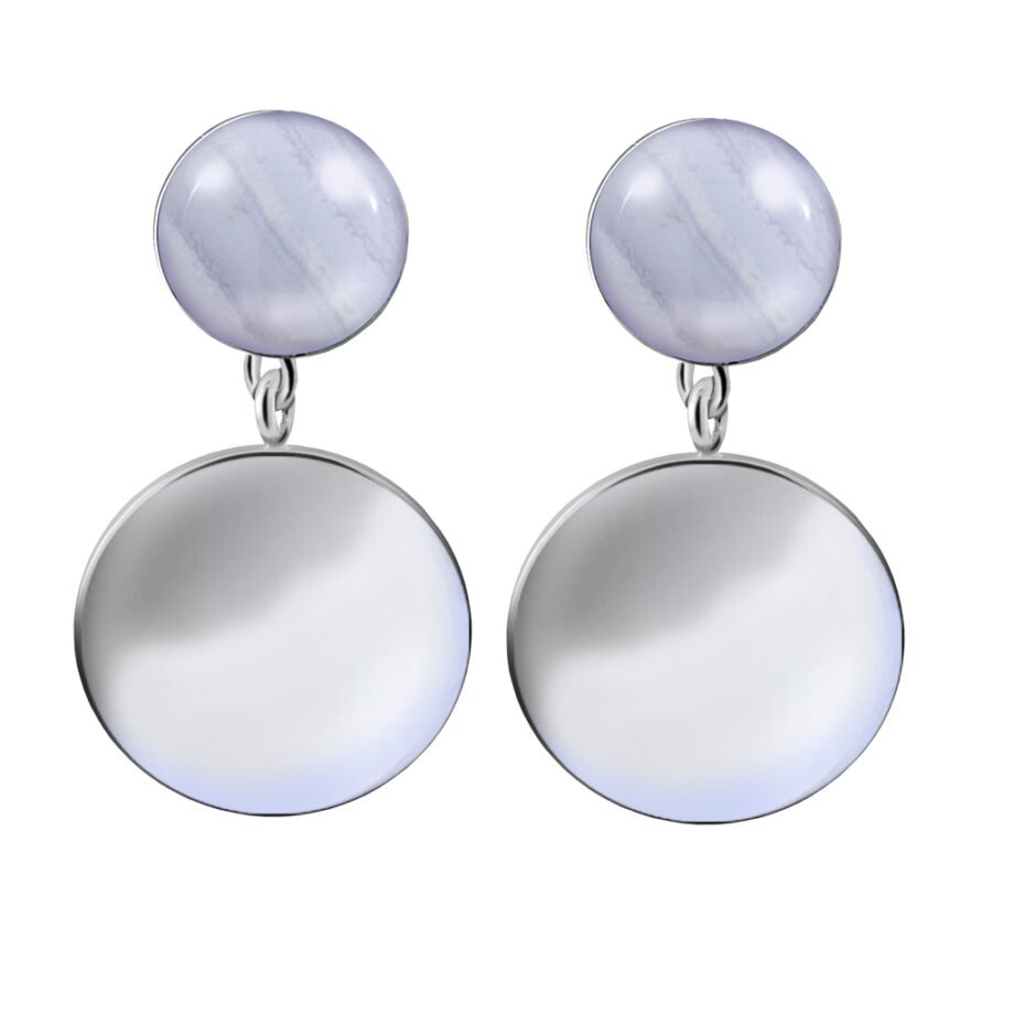Pendientes Plata Shaila Calcedonia diseñados por Vioret Joyas ® acabados de rodio en plata