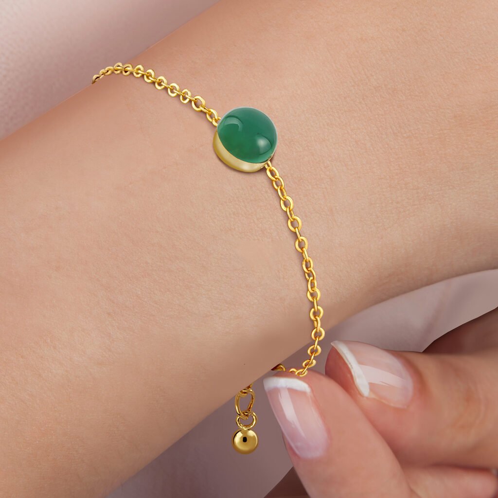 Pulsera Oro Valeria Ágata Verde acabada en oro y diseñada por Vioret Joyas ®