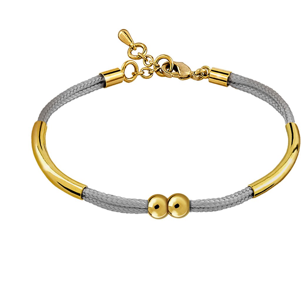 Pulsera Oro Alma Gris formada por cordón de seda y acabada en oro de 18 quilates