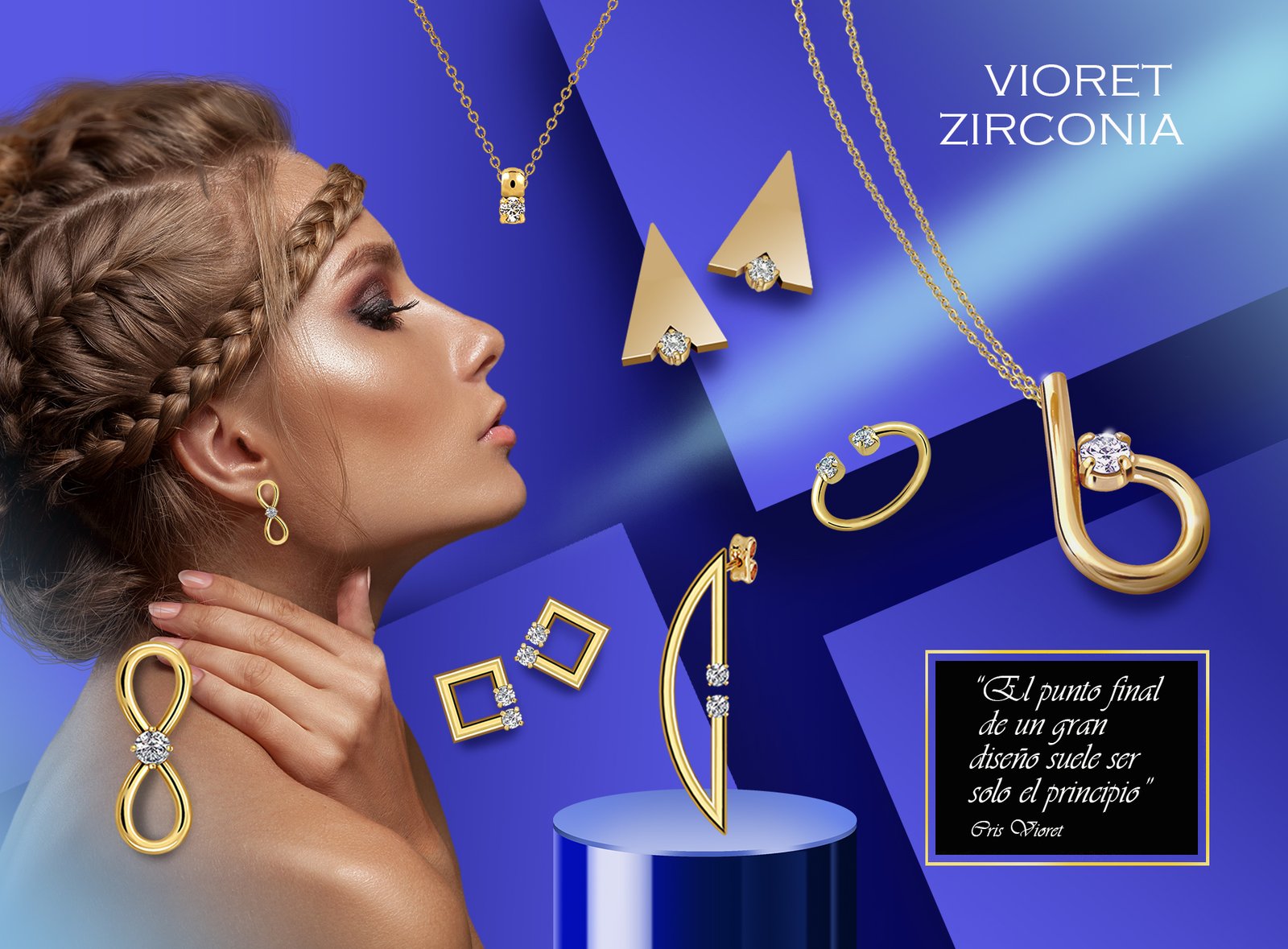 Mujer con joyas de la colección vioret zirconia