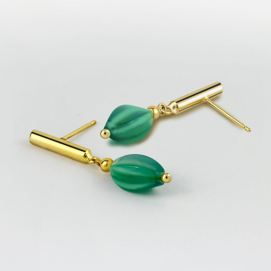 Pendientes Oro Martina fabricados con piedra de ónix verde por Vioret Joyas®