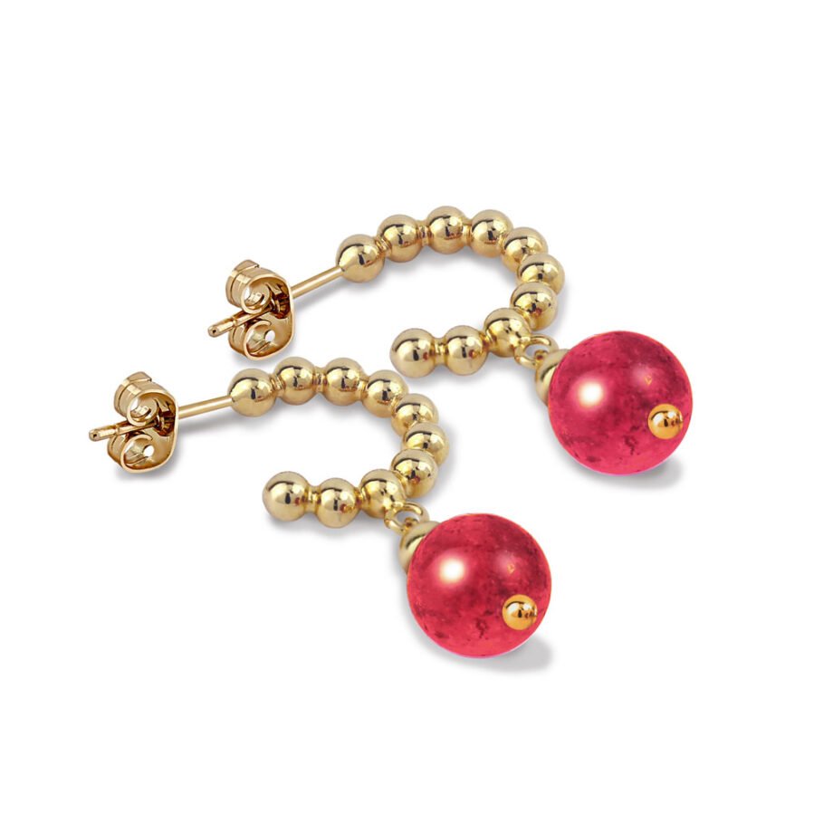 Pendientes Oro Adele acabados en oro de 18 quilates con cuarzo fucsia