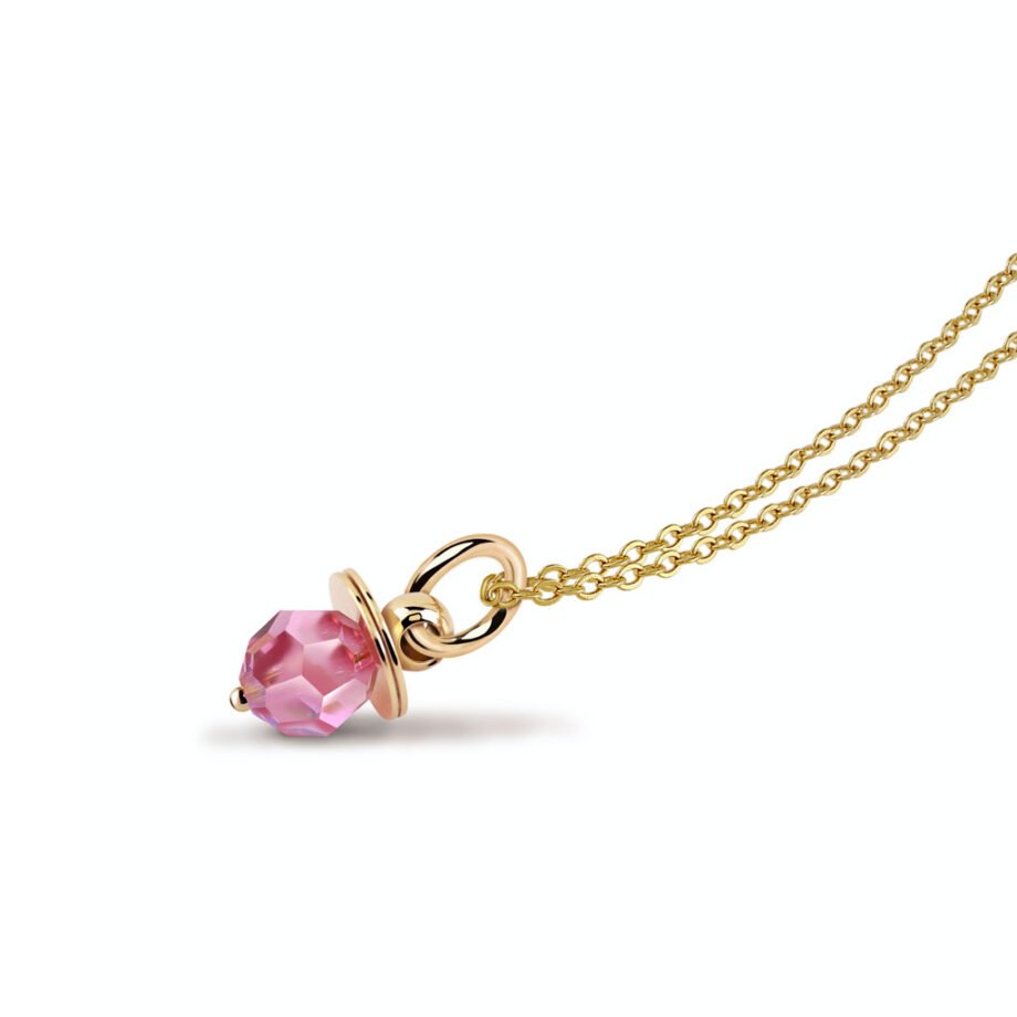 Colgante Oro Mamá Chupete Rosa de lateral diseñado por VIORET JOYAS y chapado en oro de 18 quilates